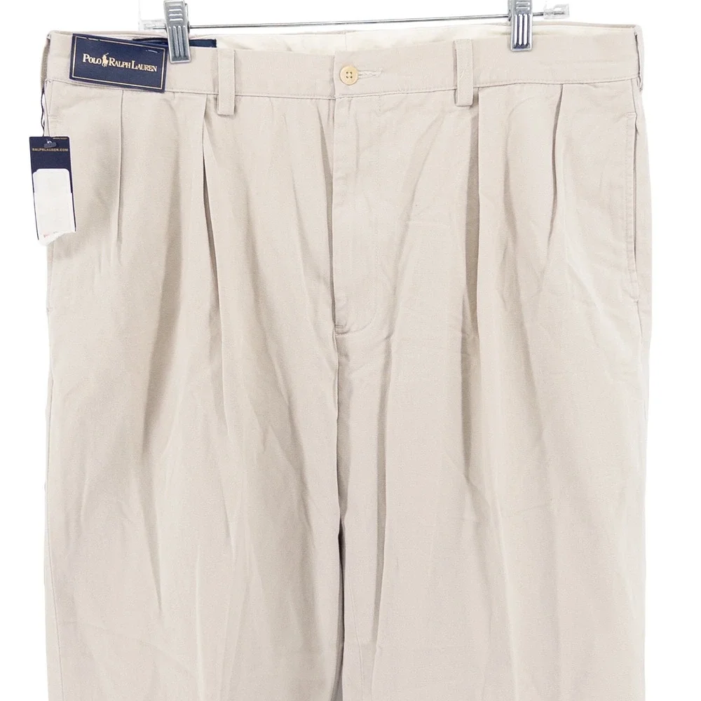 Vintage NWT Deadstock Polo Ralph Lauren Mens 38x32 Andrew Pant Tan Pleated Chino